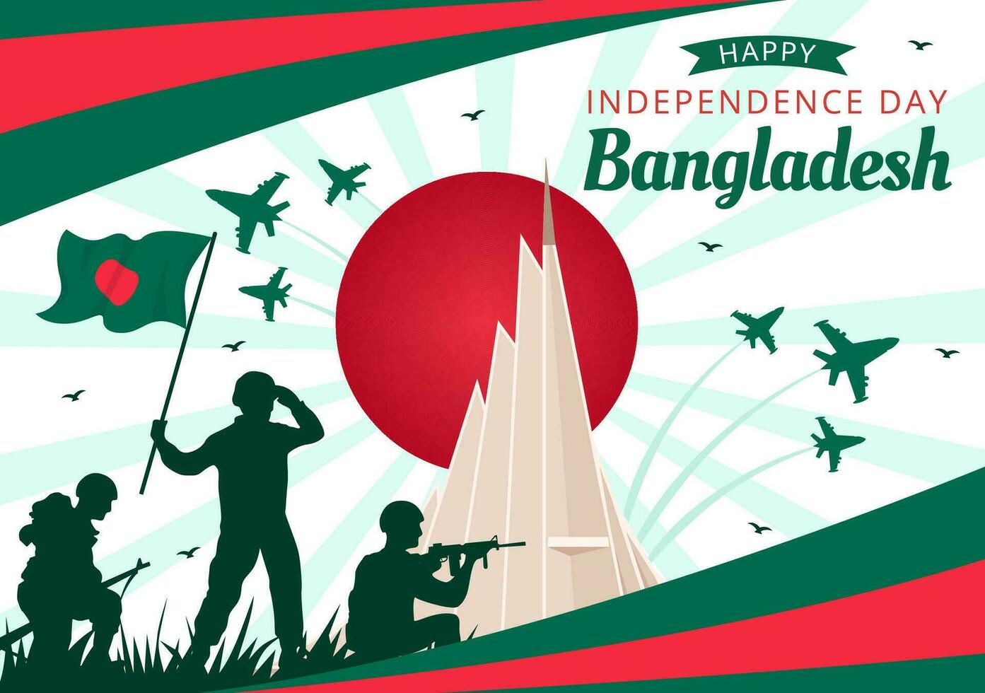 contento Bangladesh independencia día vector ilustración en 26 marzo con ondulación bandera y nacional Monumento en fiesta plano dibujos animados antecedentes