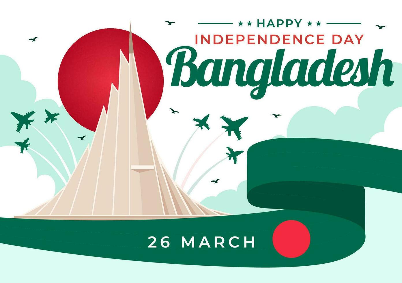 contento Bangladesh independencia día vector ilustración en 26 marzo con ondulación bandera y nacional Monumento en fiesta plano dibujos animados antecedentes