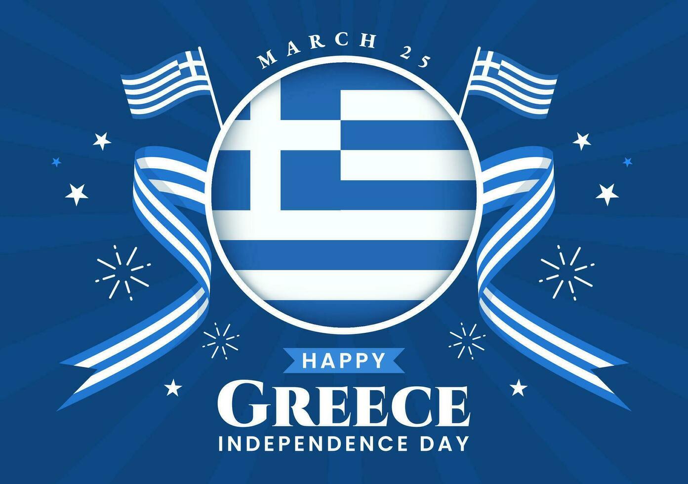 Happy Greece Independence Day Vector Illustration on March 25th with Greek Flag and Ribbon in National Holiday Flat Cartoon Background Design