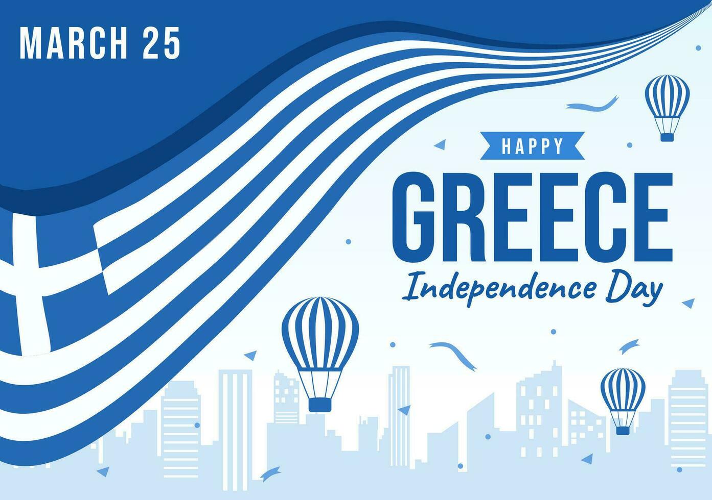 Happy Greece Independence Day Vector Illustration on March 25th with Greek Flag and Ribbon in National Holiday Flat Cartoon Background Design