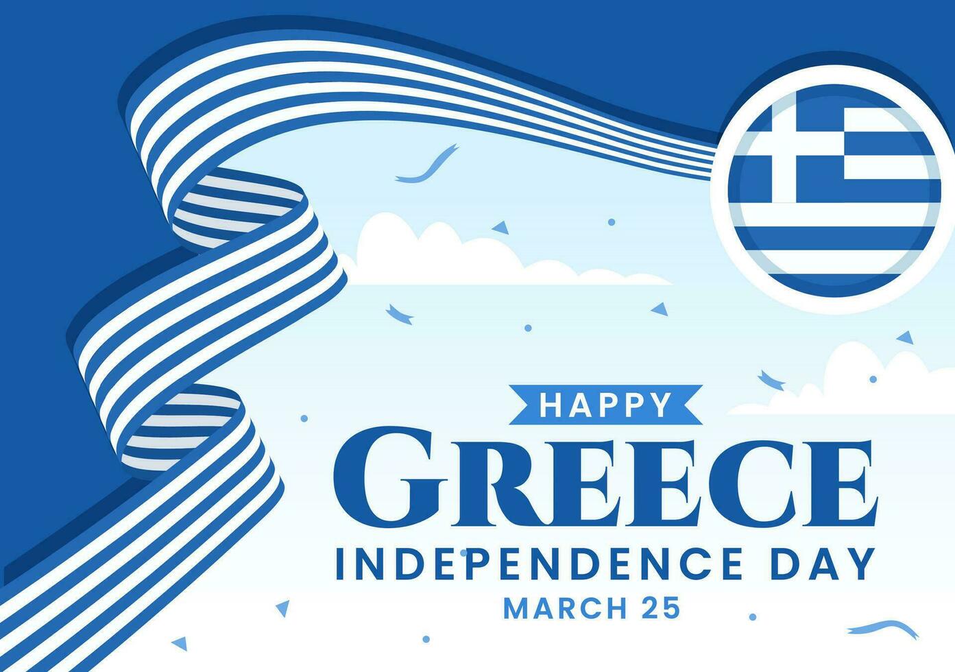 Happy Greece Independence Day Vector Illustration on March 25th with Greek Flag and Ribbon in National Holiday Flat Cartoon Background Design