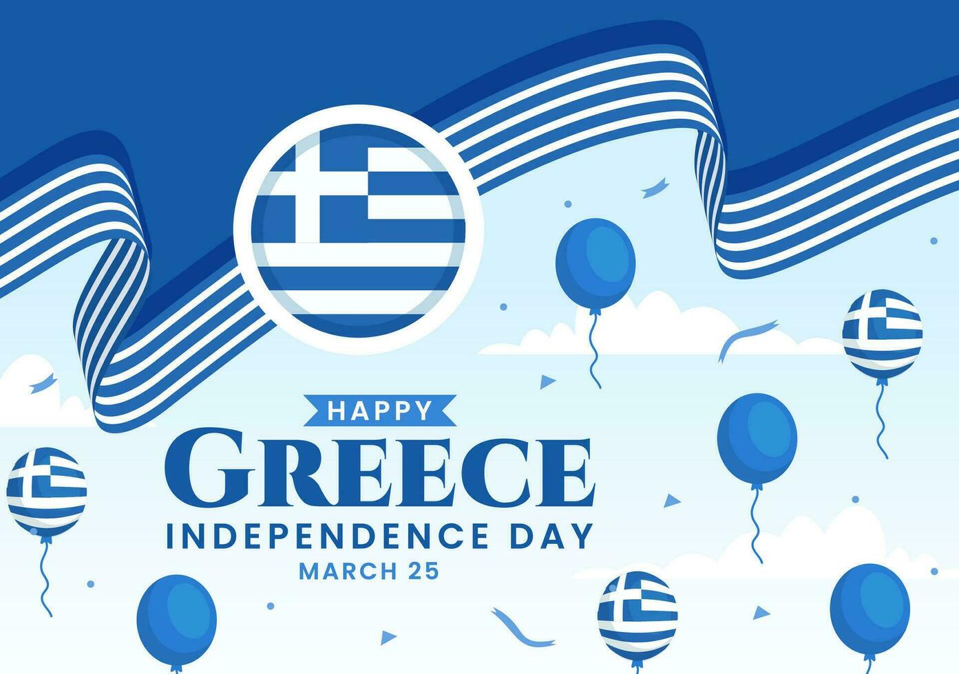 Happy Greece Independence Day Vector Illustration on March 25th with Greek Flag and Ribbon in National Holiday Flat Cartoon Background Design