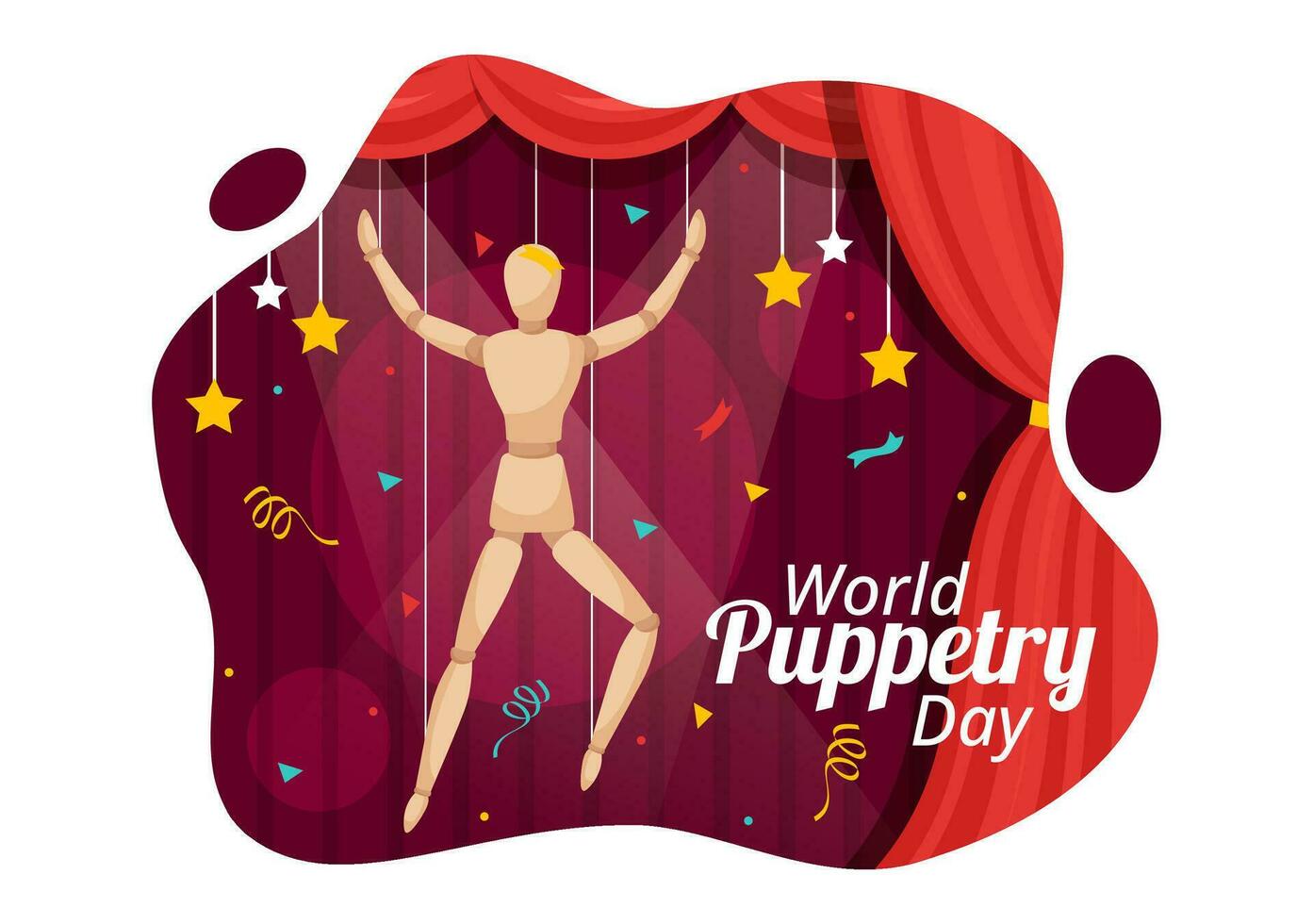 World Puppetry Day Vector Illustration on March 21 for Puppet Festivals which is moved by the Fingers Hands in Flat Cartoon Background Design