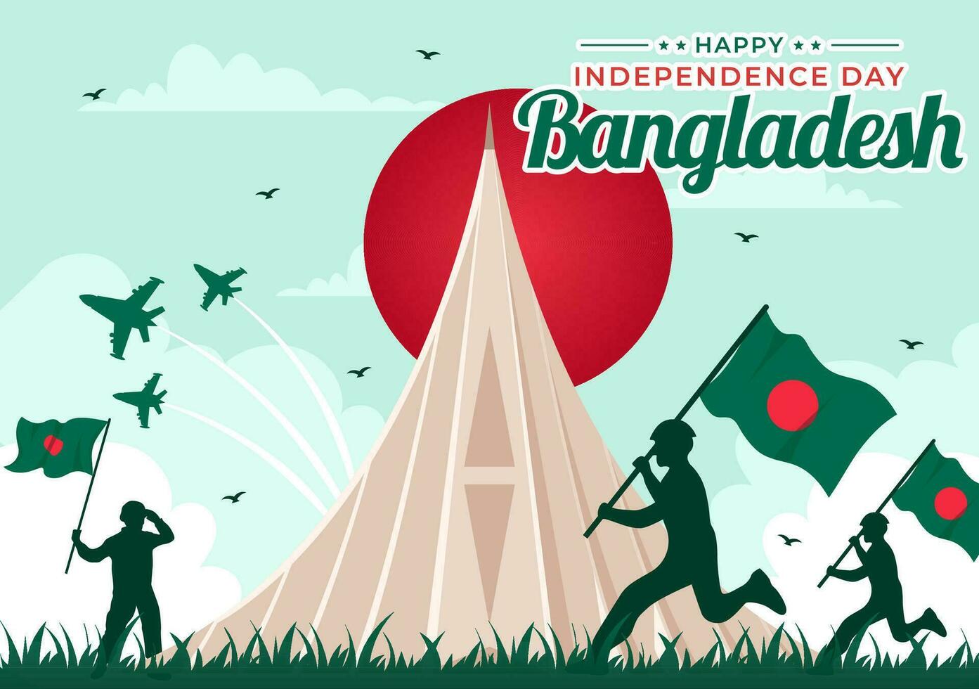 contento Bangladesh independencia día vector ilustración en 26 marzo con ondulación bandera y nacional Monumento en fiesta plano dibujos animados antecedentes