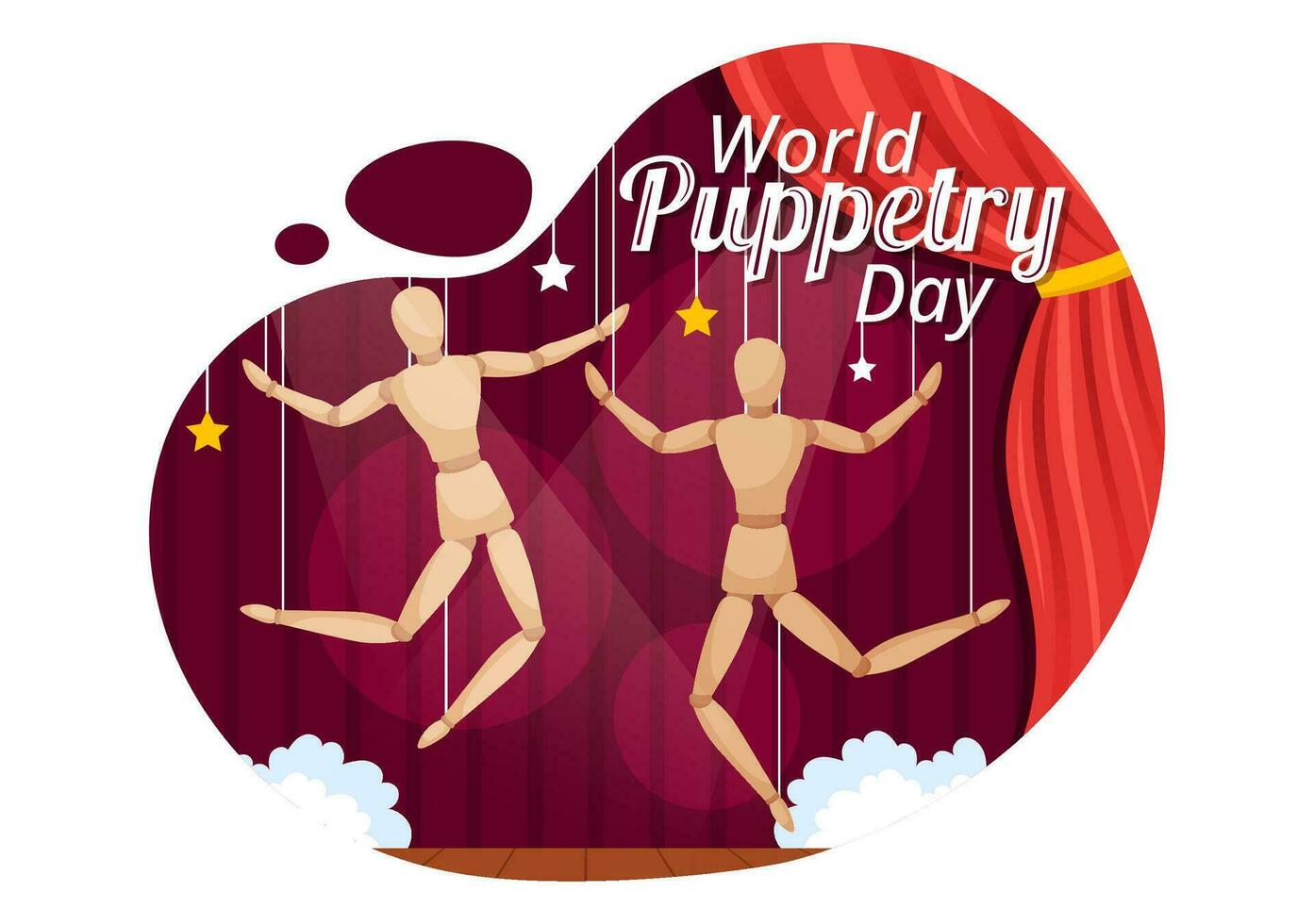 World Puppetry Day Vector Illustration on March 21 for Puppet Festivals which is moved by the Fingers Hands in Flat Cartoon Background Design