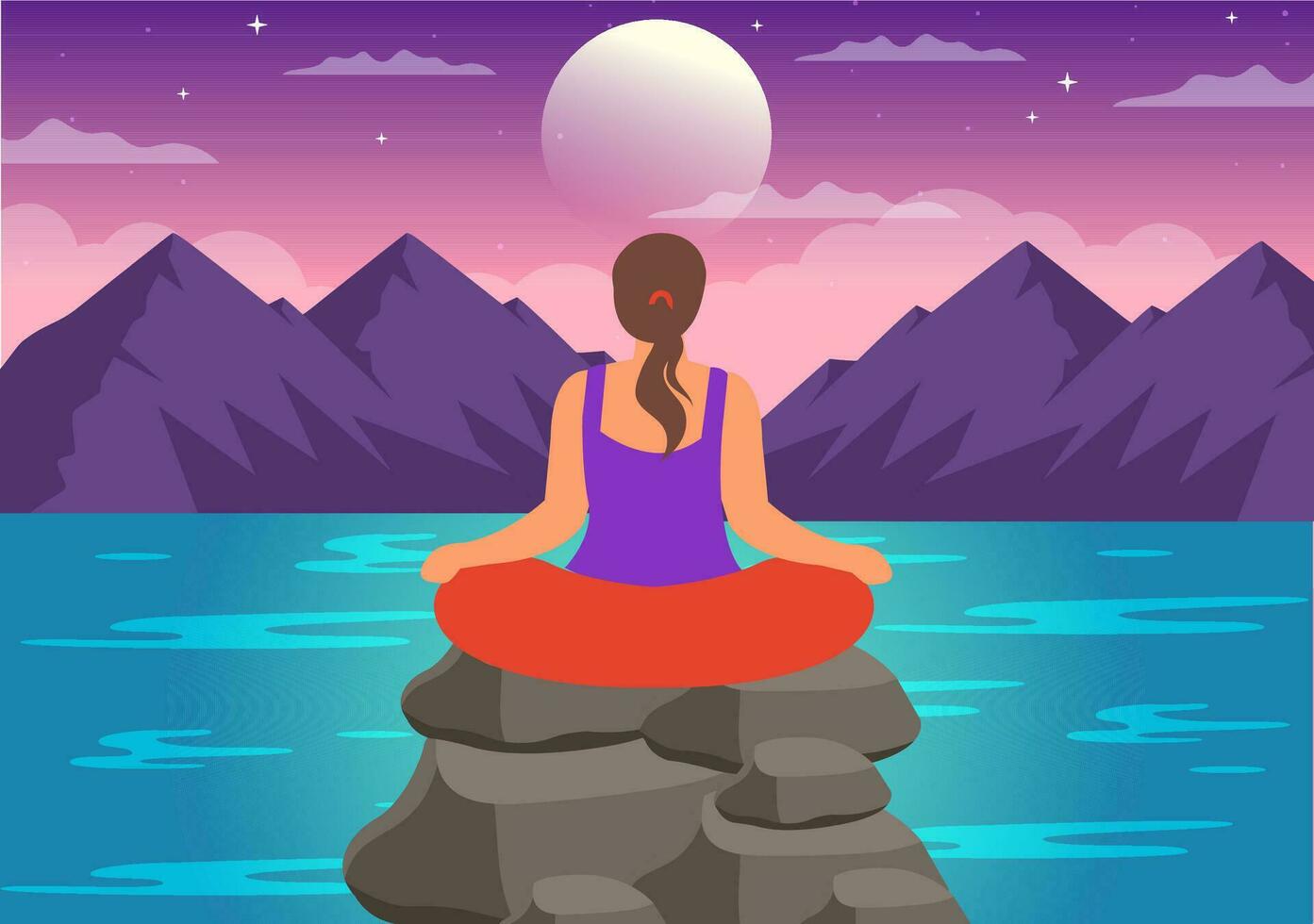 Mindfulness Meditation Vector Illustration of Person with Closed Eyes and Crossed Legs and Relaxation in Yoga Lotus Posture Flat Background