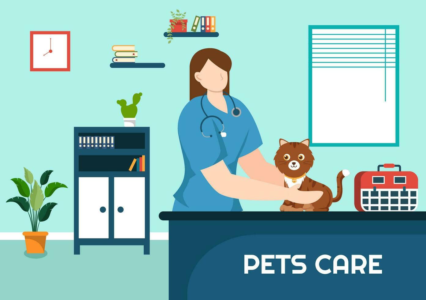 Pets Care Vector Illustration with Animal Shelter or Vet Clinic for Taking Care of Dog or Cat in Healthcare Flat Cartoon Background Design