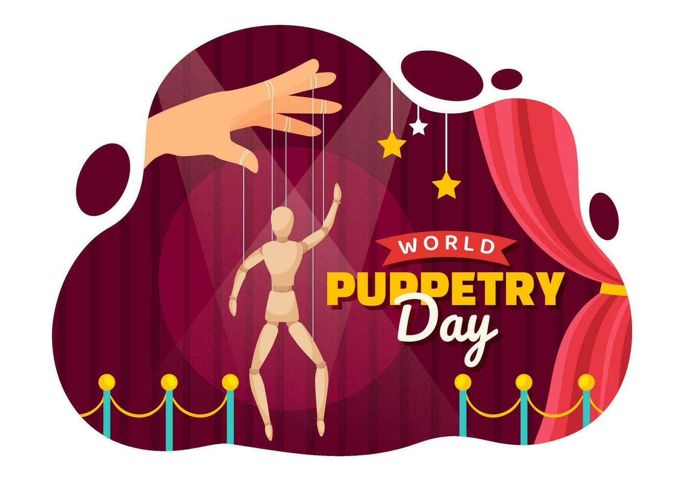 World Puppetry Day Vector Illustration on March 21 for Puppet Festivals which is moved by the Fingers Hands in Flat Cartoon Background Design