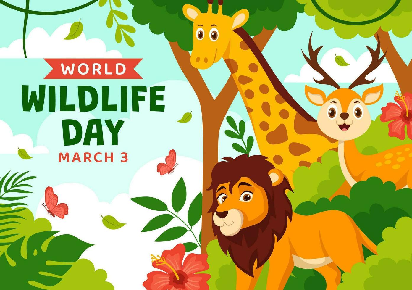 World Wildlife Day Vector Illustration on March 3 with Various a Animals to Protection Animal and Preserve Their Habitat in Forest in Flat Background