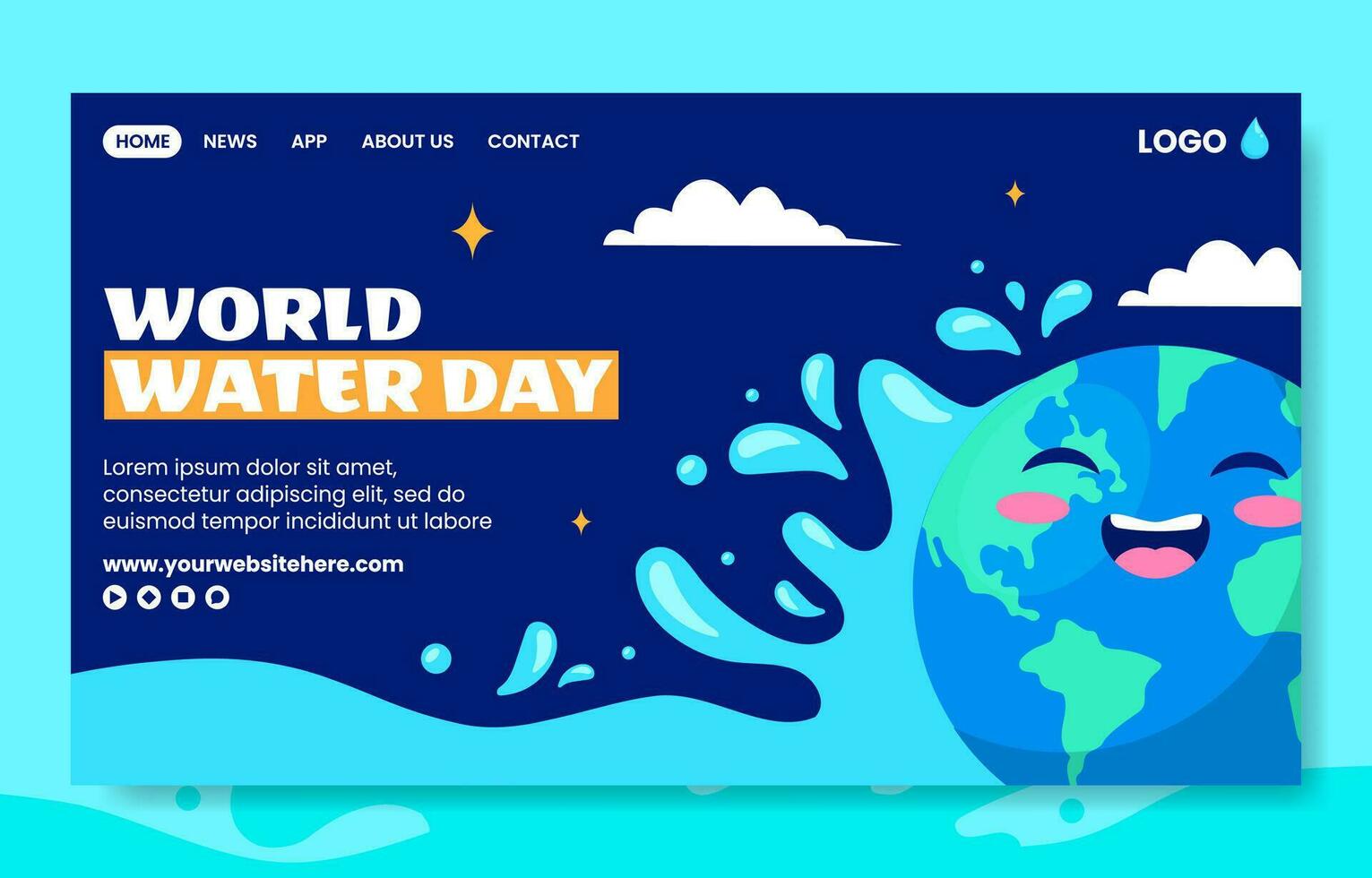 Water Day Social Media Landing Page Cartoon Hand Drawn Templates Background Illustration vector
