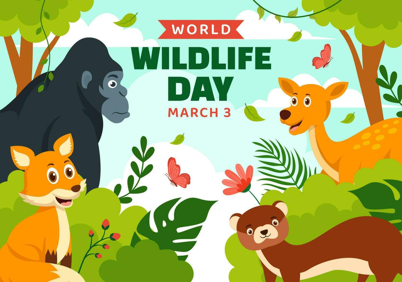 World Wildlife Day Vector Illustration on March 3 with Various a Animals to Protection Animal and Preserve Their Habitat in Forest in Flat Background