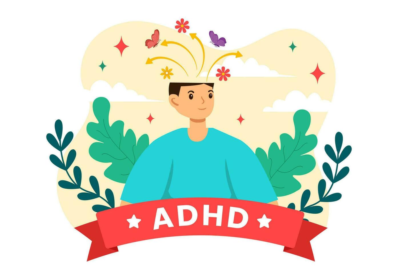 ADHD or Attention Deficit Hyperactivity Disorder Vector Illustration with Kids Impulsive and Hyperactive Behavior in Mental health and Psychology