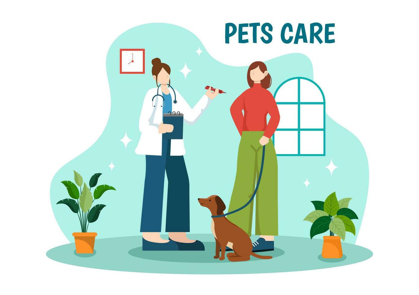 Pets Care Vector Illustration with Animal Shelter or Vet Clinic for Taking Care of Dog or Cat in Healthcare Flat Cartoon Background Design