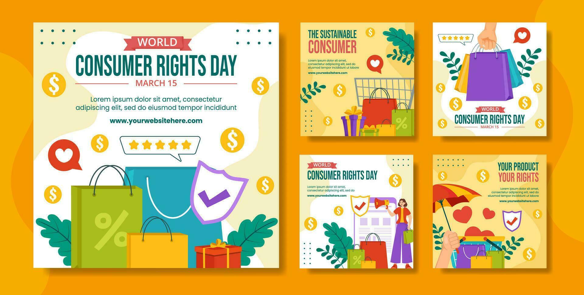 Consumer Rights Day Social Media Post Flat Cartoon Hand Drawn Templates Background Illustration vector