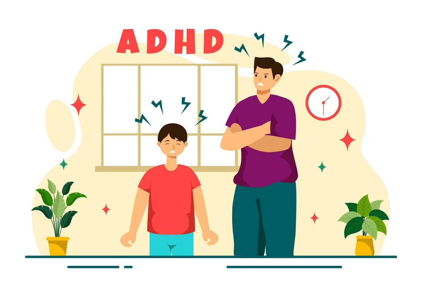ADHD or Attention Deficit Hyperactivity Disorder Vector Illustration with Kids Impulsive and Hyperactive Behavior in Mental health and Psychology
