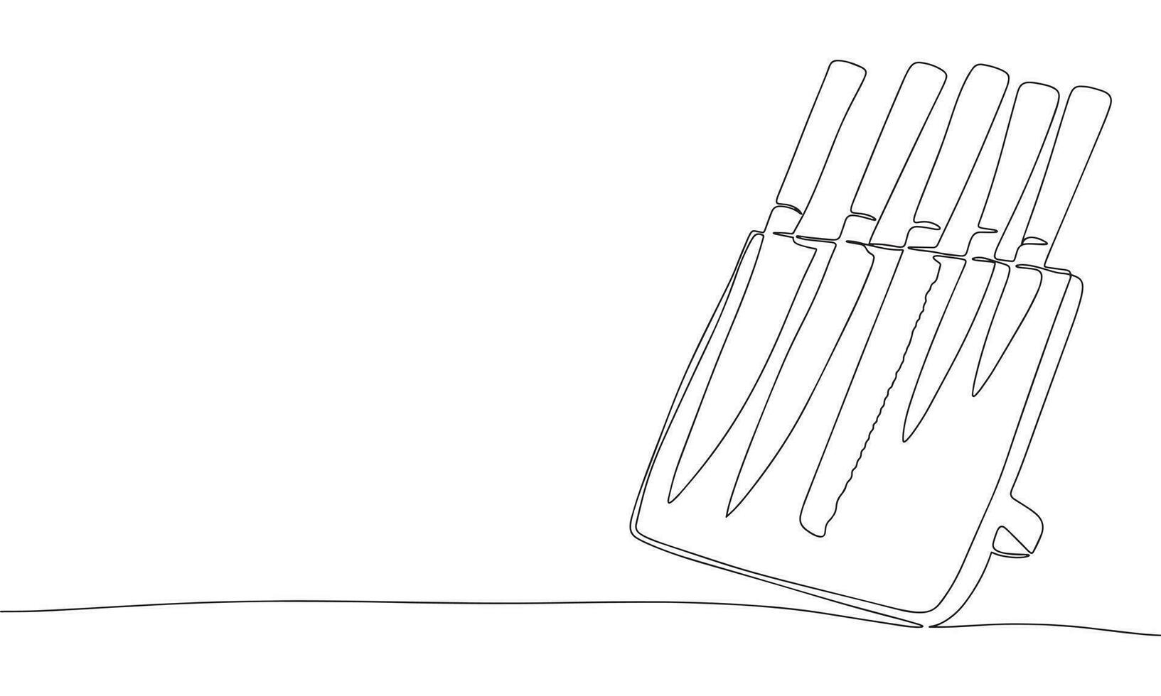 Knifes set on a magnetic stand one line continuous. Line art knifes outline. Hand drawn vector art.