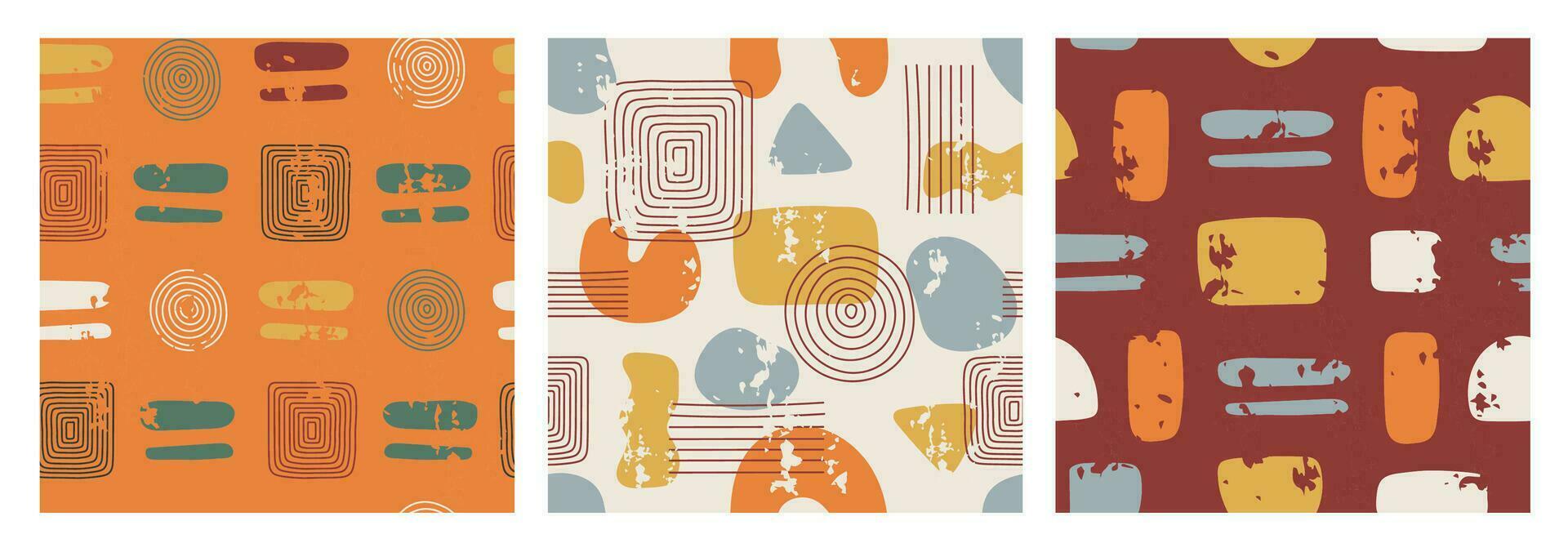 Mid century modern seamless patterns set vector