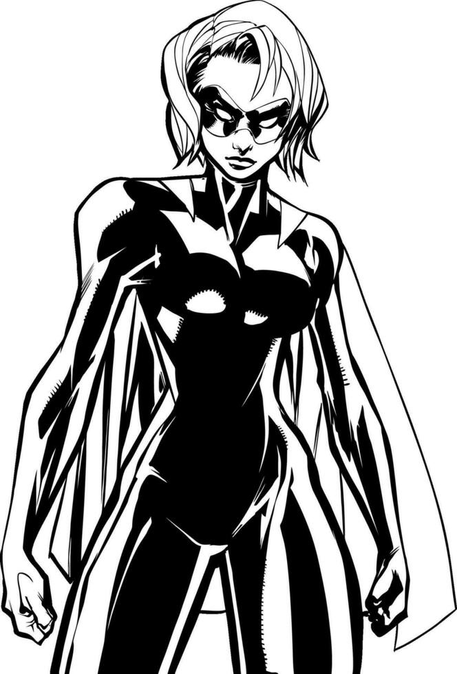 Superheroine Battle Mode Line Art vector