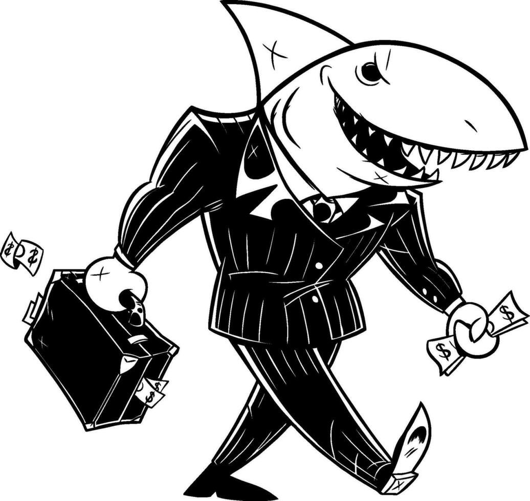 Business Shark Dark Suit Line Art vector