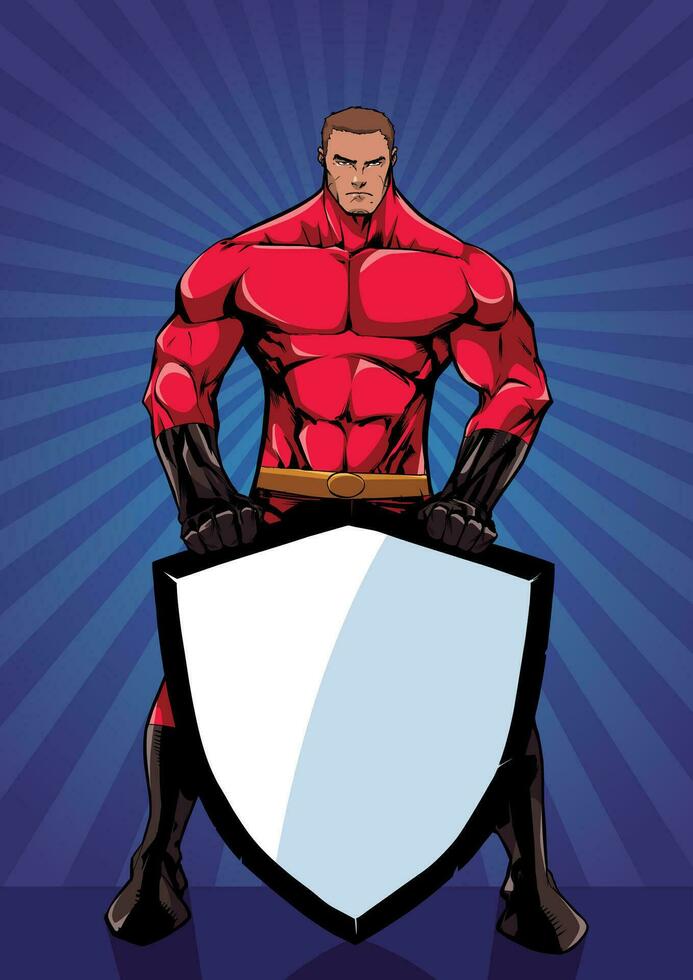 Superhero Holding Shield Ray Light Vertical vector