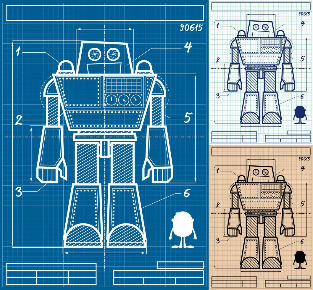 Robot Blueprint Cartoon Set vector