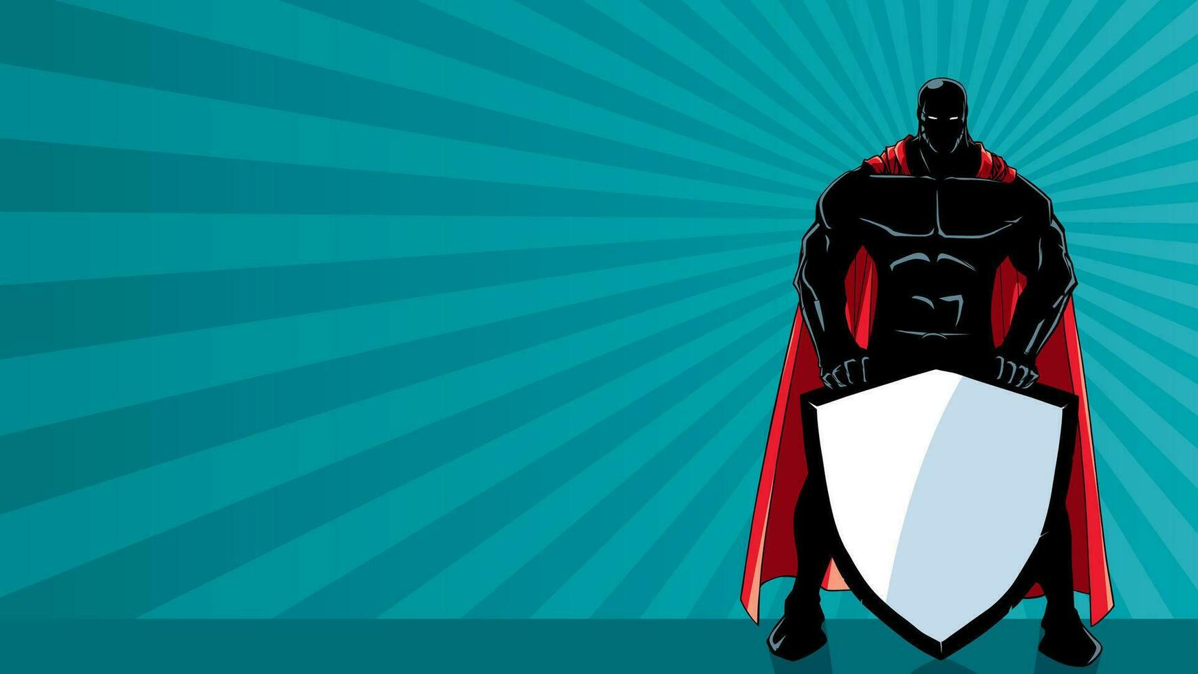 Superhero Holding Shield Ray Light Silhouette vector