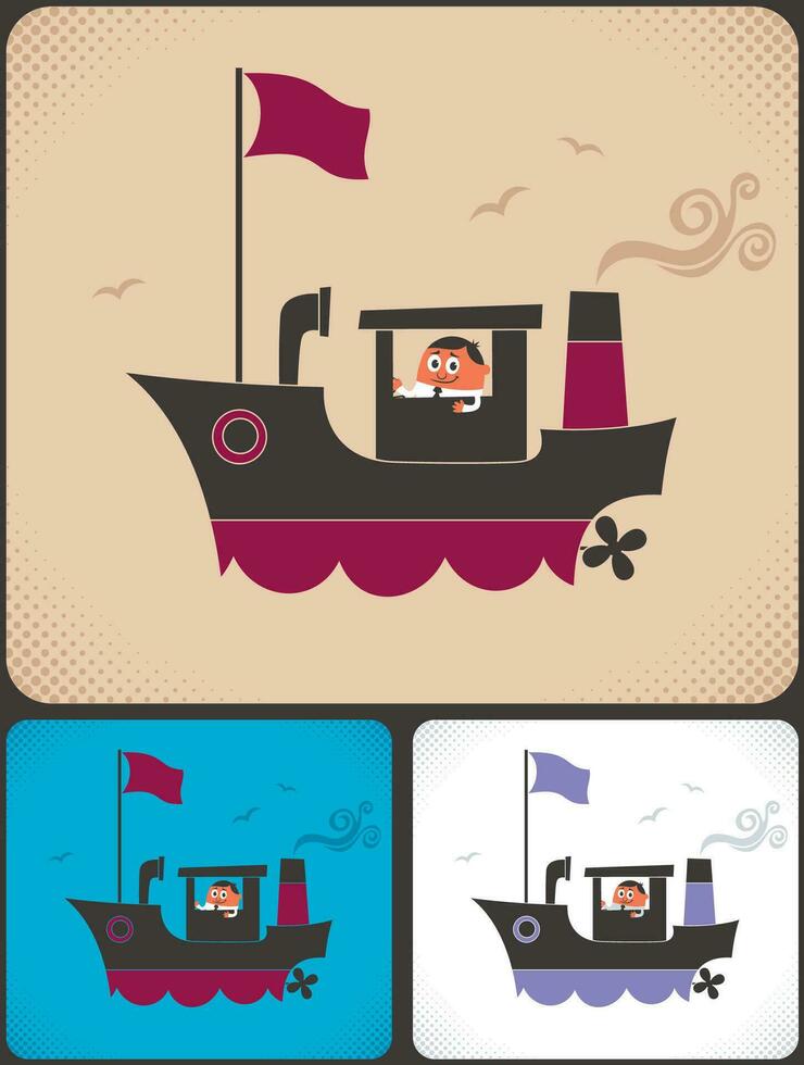 Ship Captain Cartoon Set vector