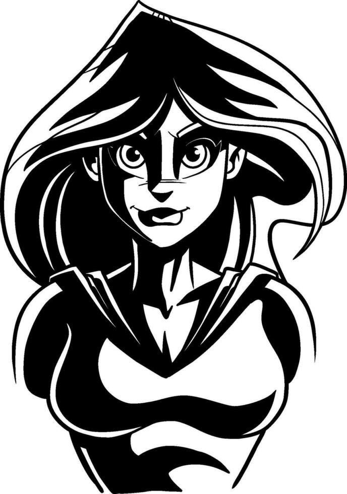 Superheroine Dark Portrait Line Art vector