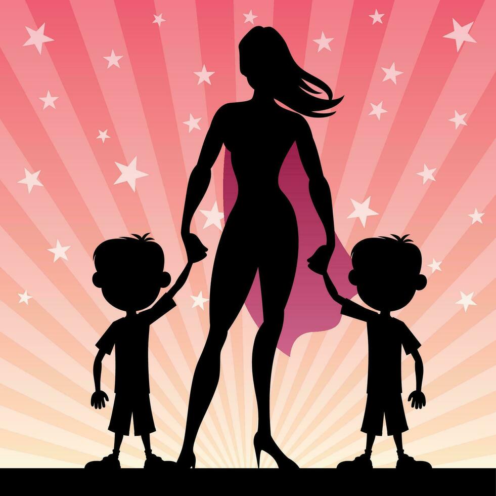 Super Mom With Twin Boys vector