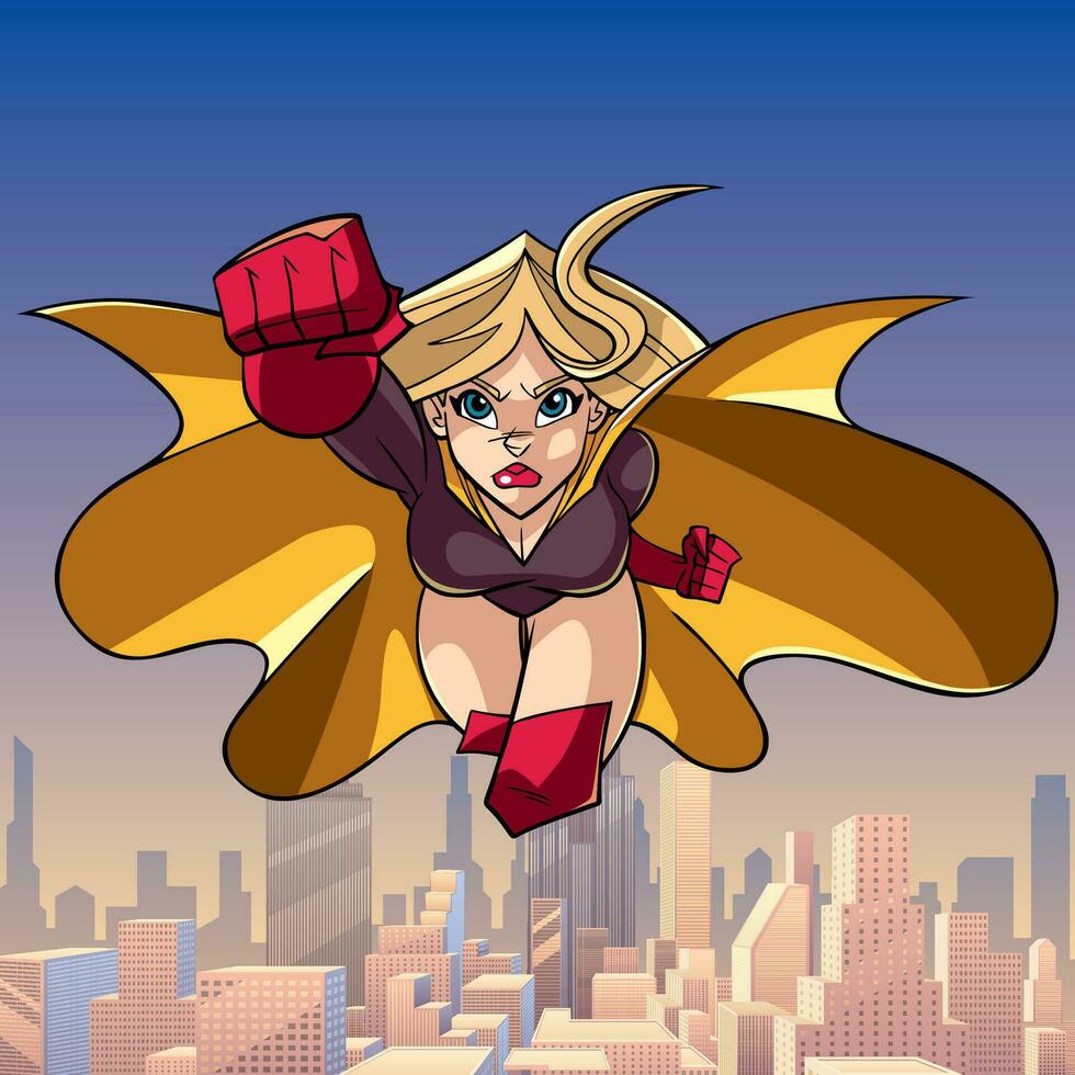 Superheroine Coming at You in City vector