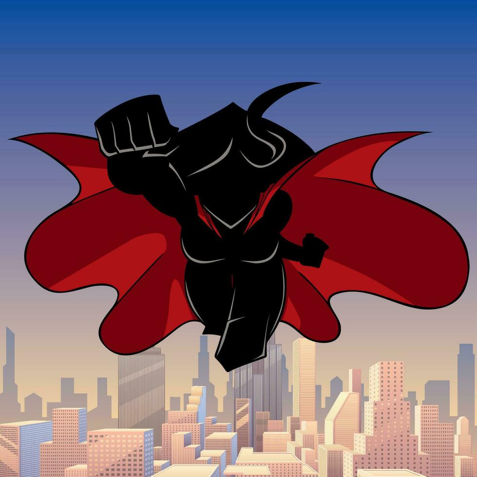 Superheroine Coming City Silhouette vector