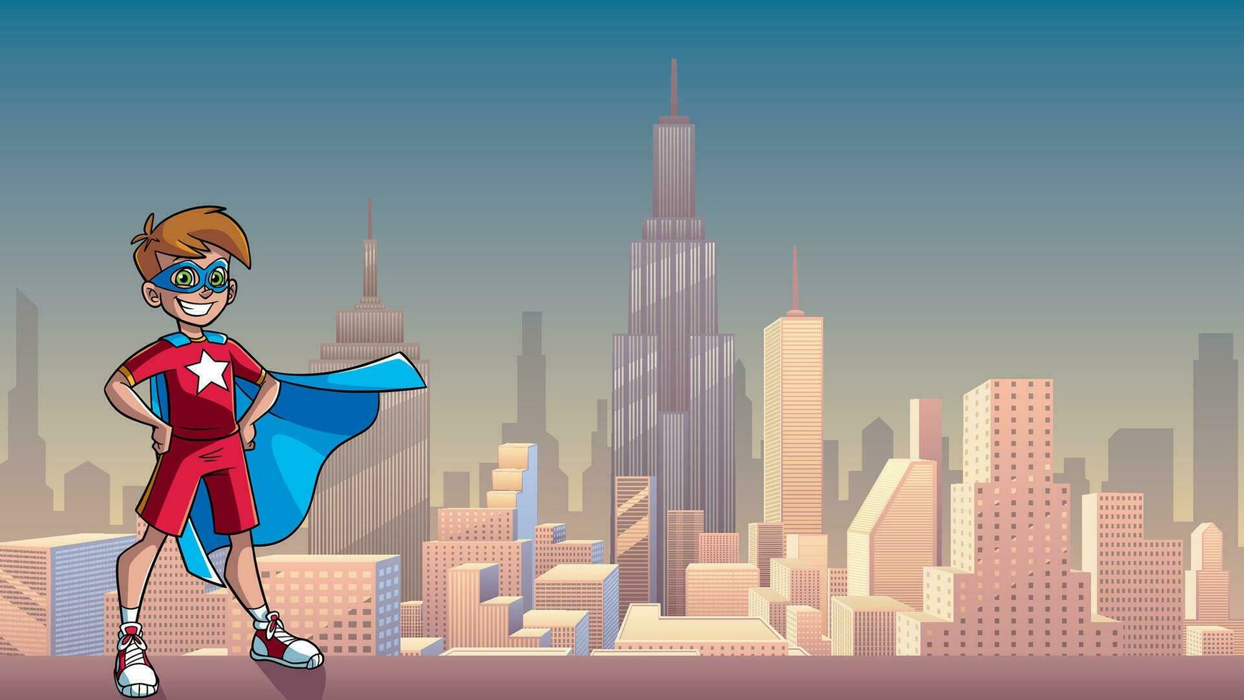 Little Super Boy City Background vector