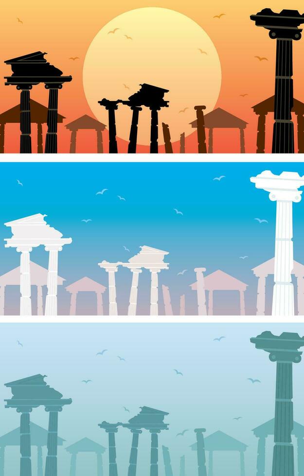 Ruins Background Set vector