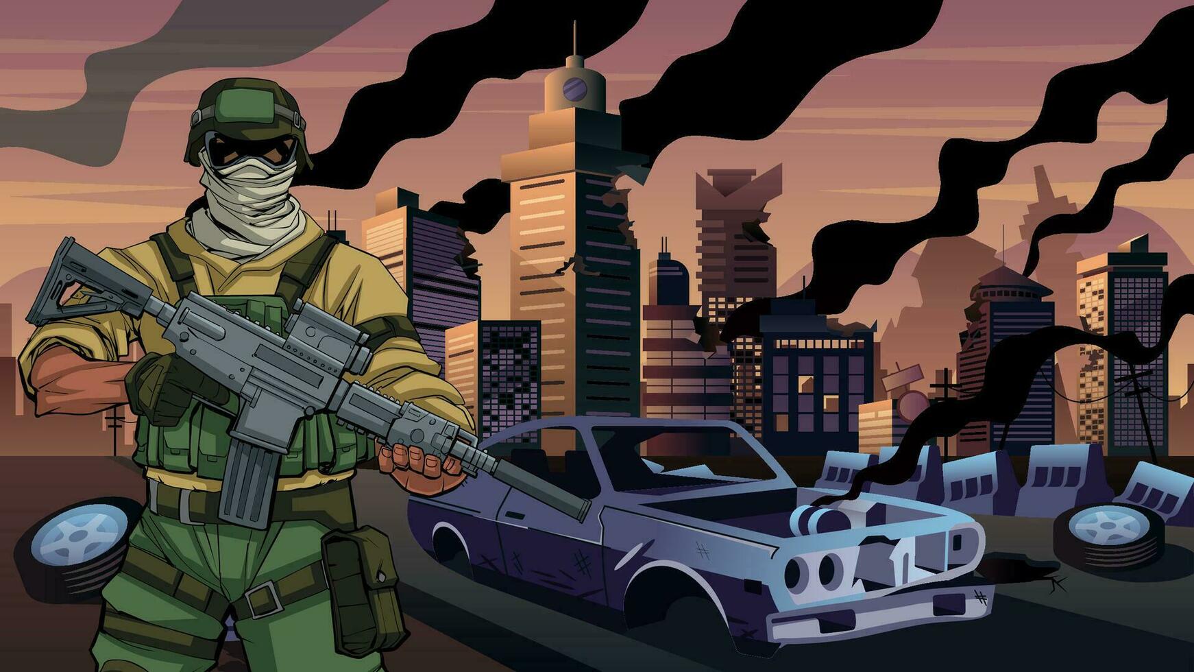 Soldier in City in Ruins vector