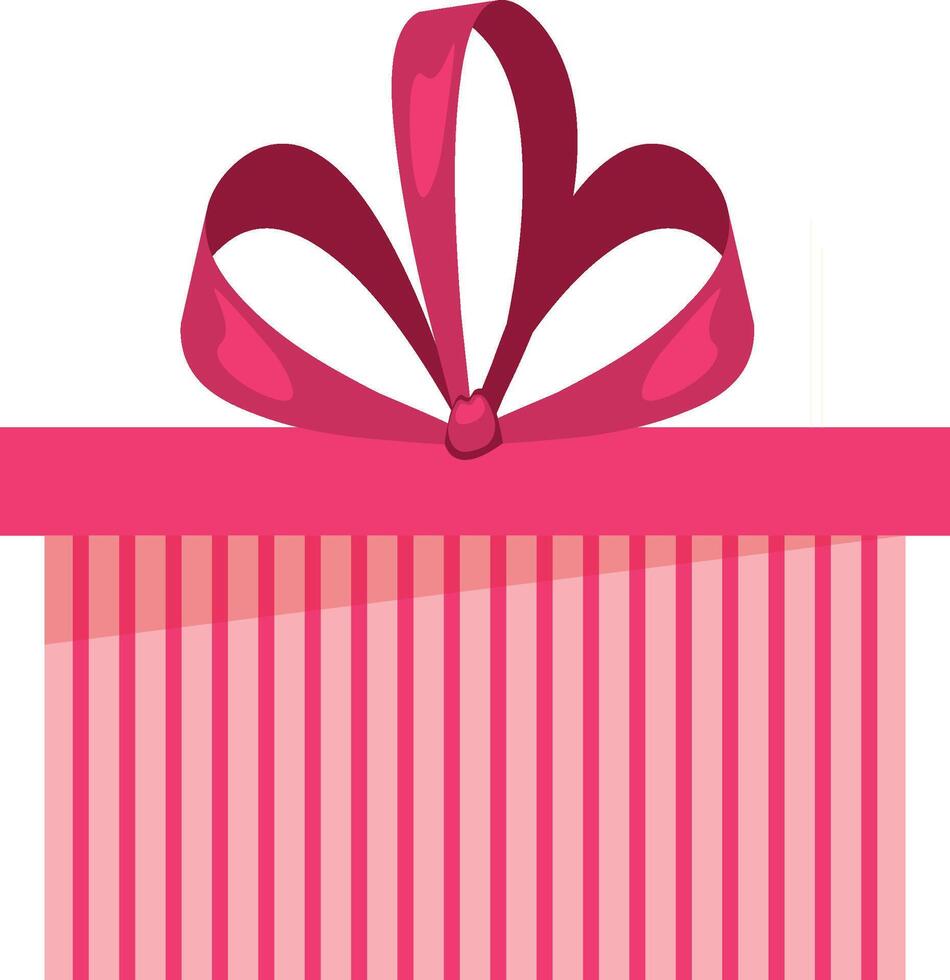 Long striped gift box with ribbon and bow,drawing of pink gift box,Birthday gift box vector