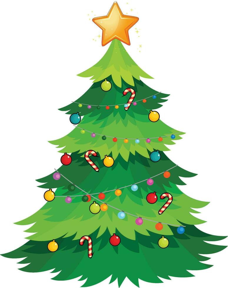 green xmas tree,String Bauble Decorated Christmas Tree Colorful Icon vector