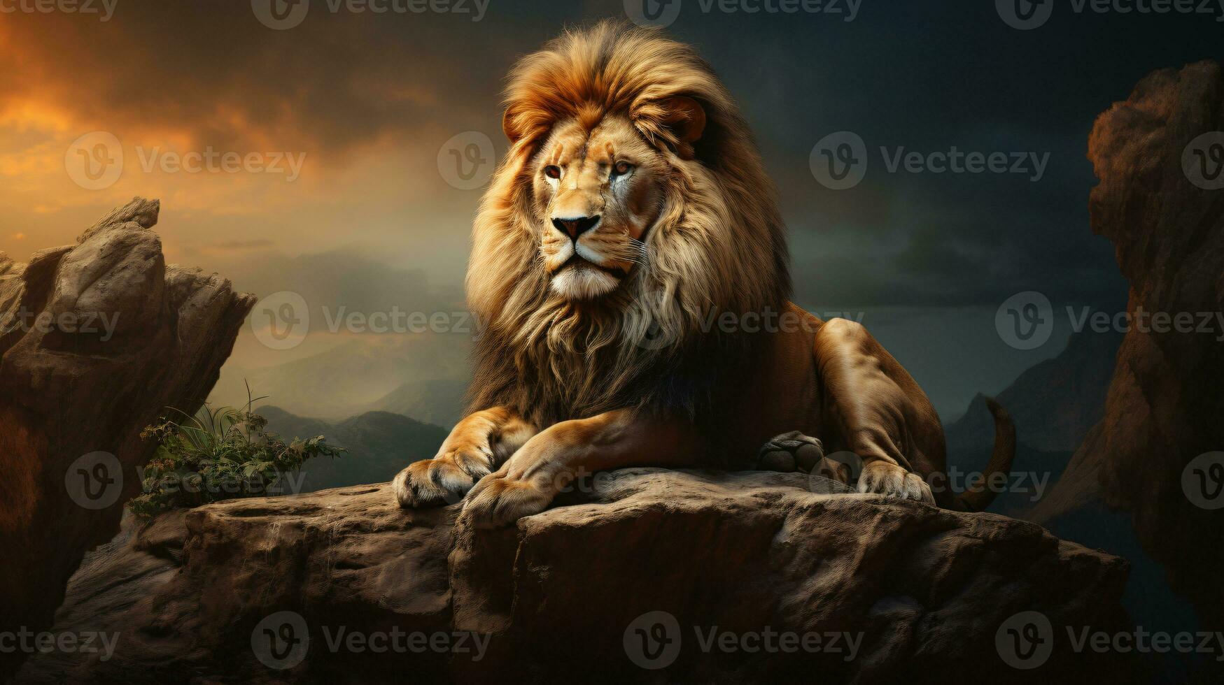 AI generated View of a wild lion photo