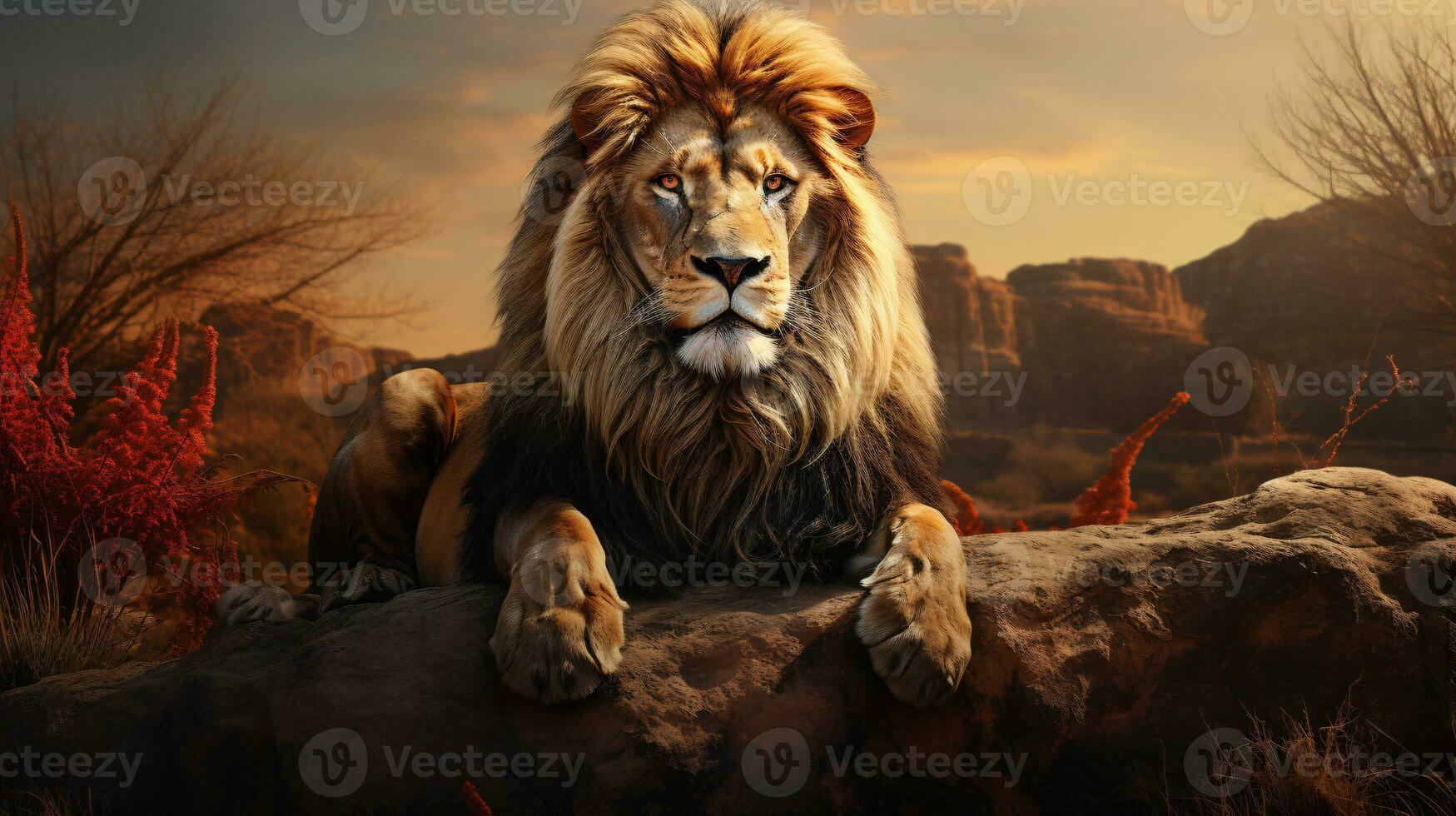 AI generated View of a wild lion photo