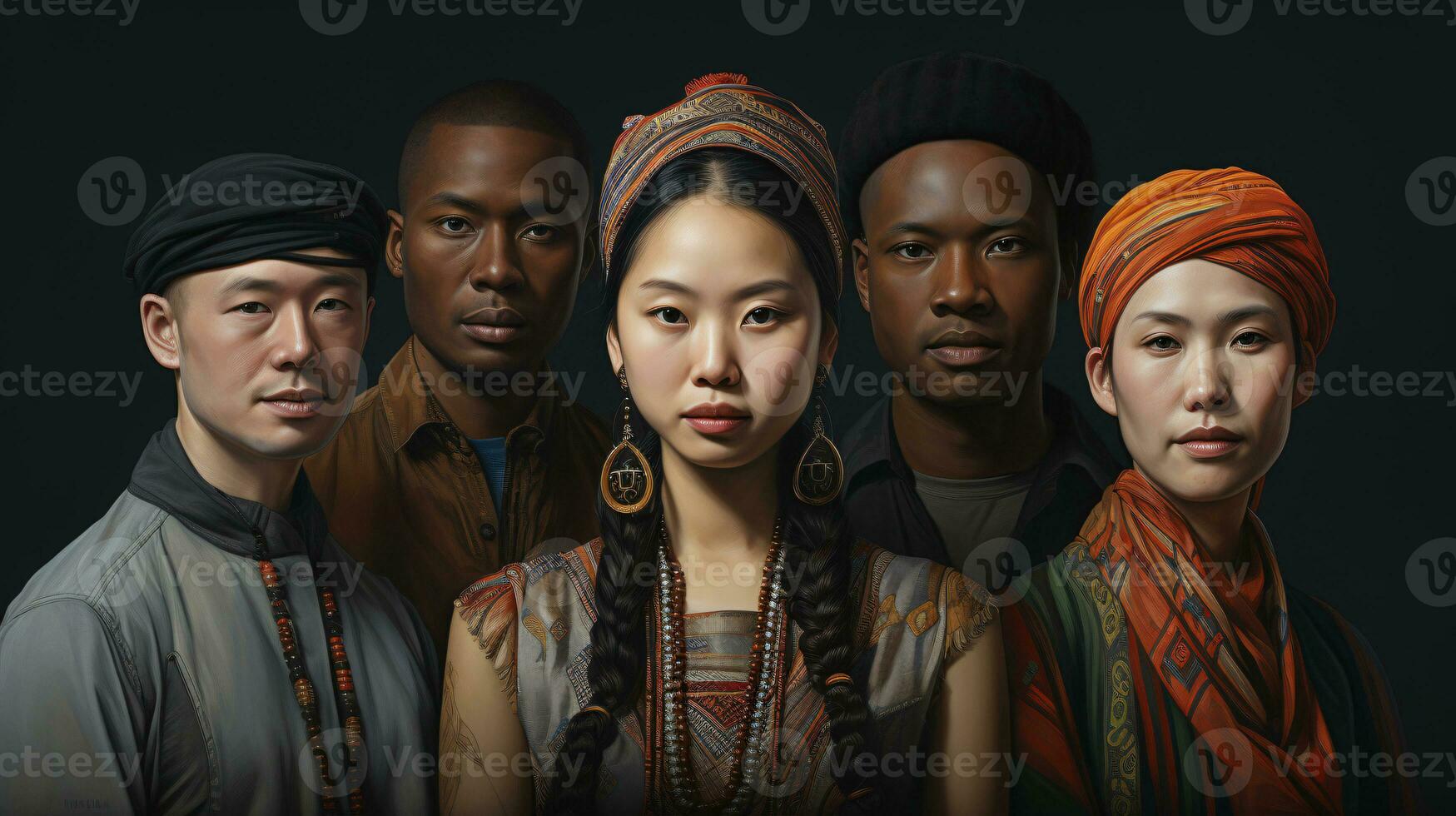 AI generated group of people from different cultural backgrounds photo