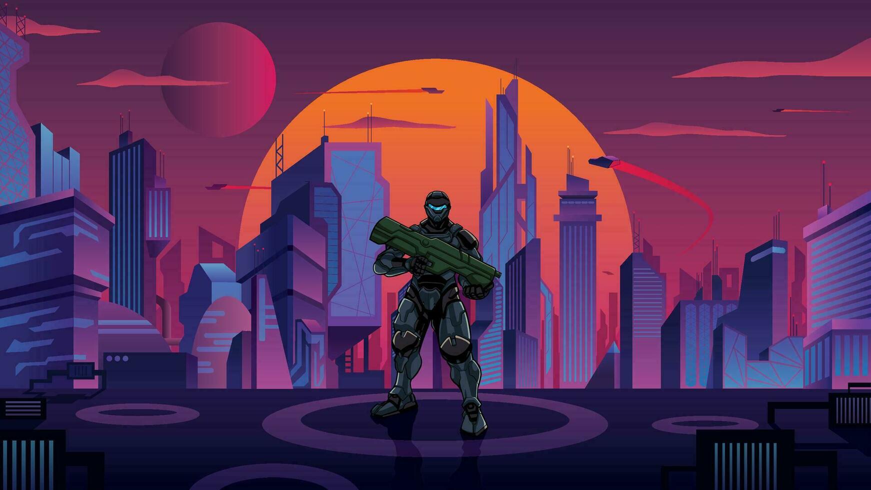 Futuristic Soldier in City vector