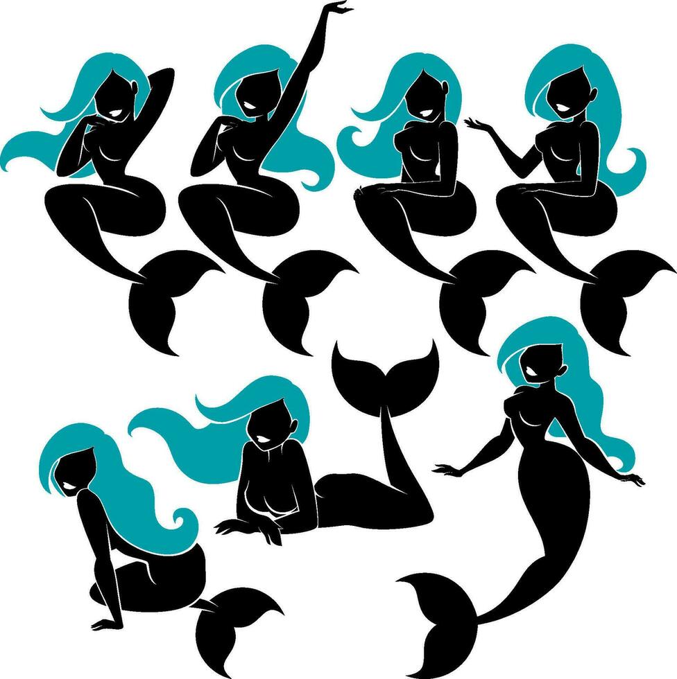 Mermaid Silhouette Set vector