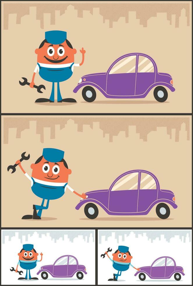 Auto Mechanic Cartoon Set vector