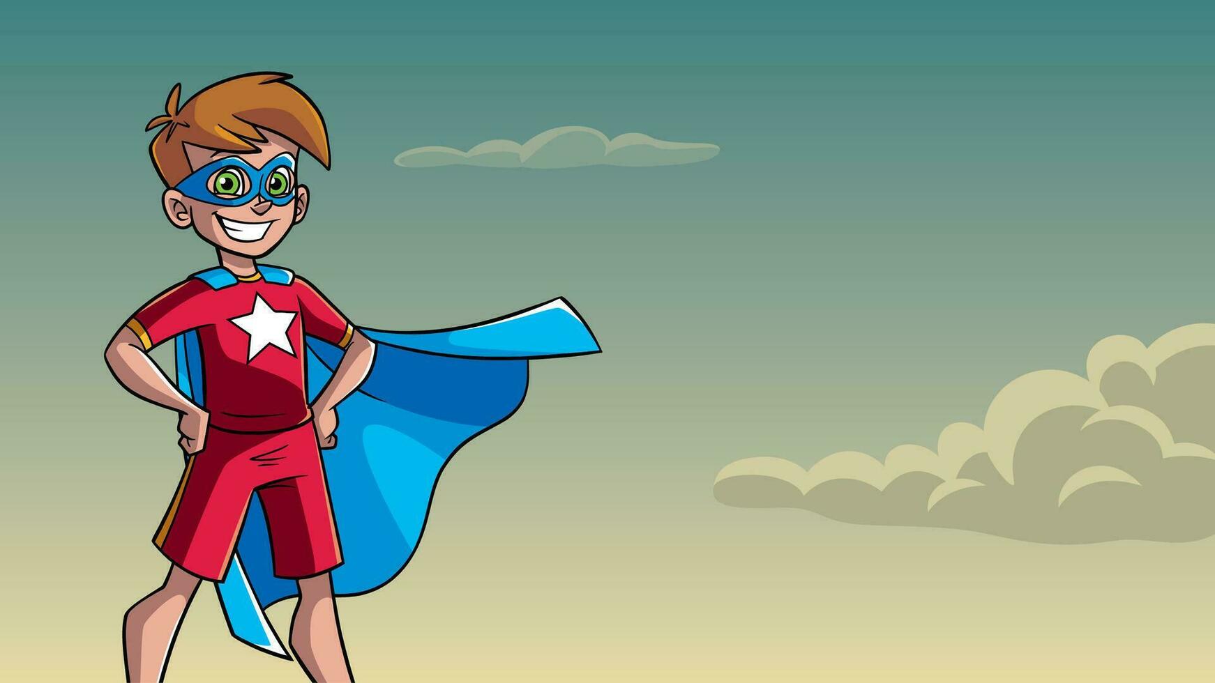 Little Super Boy Sky Background vector