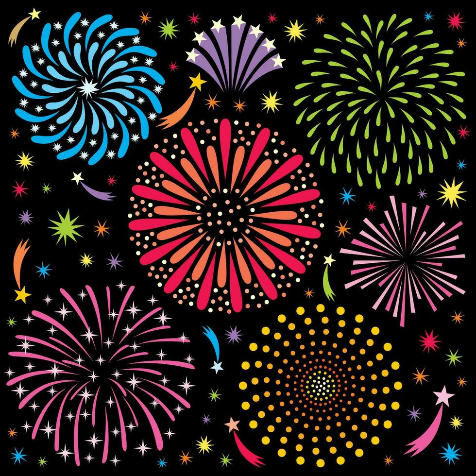 fuegos artificiales dibujos animados conjunto vector