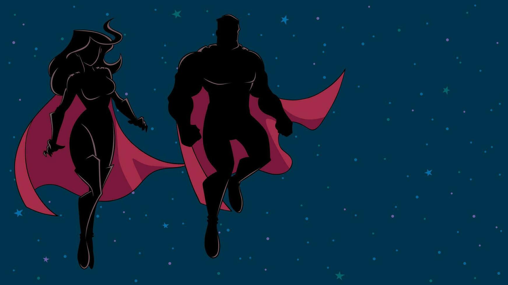 superhéroe Pareja volador en espacio silueta vector