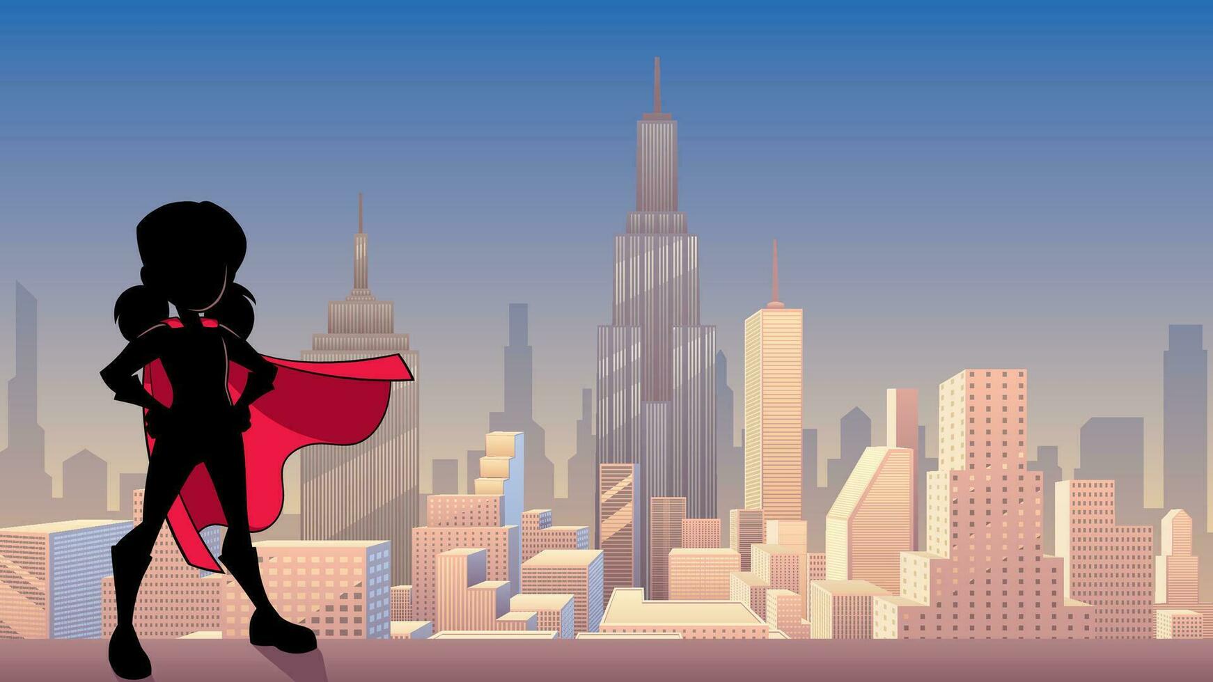 Super Girl City Silhouette vector