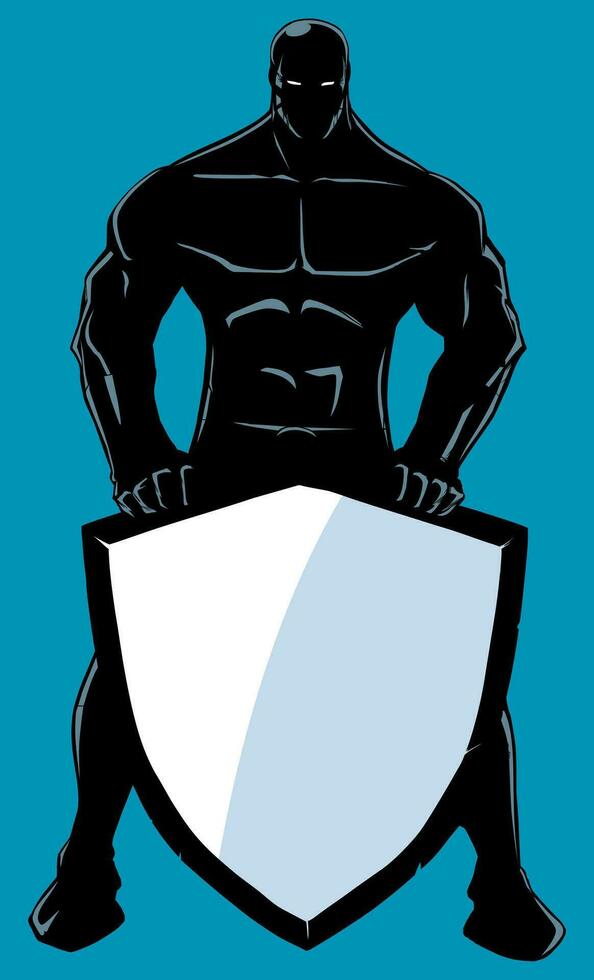 Superhero Holding Shield No Cape Silhouette vector