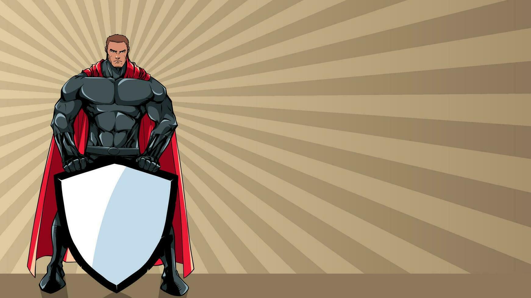 Superhero Holding Shield Ray Light Background vector