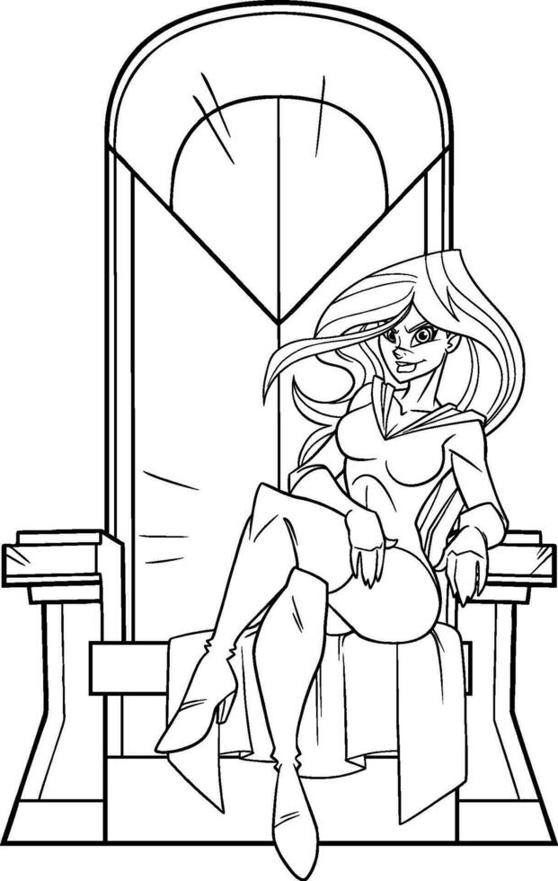 Superheroine on Throne Line Art vector