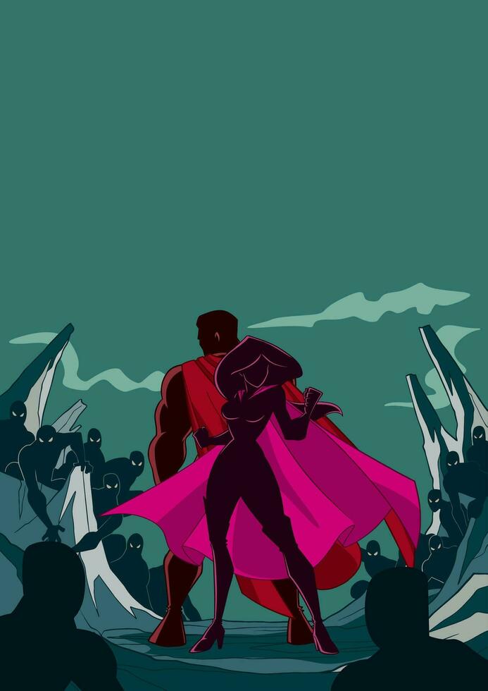 Superhero Couple Back to Back Silhouette vector